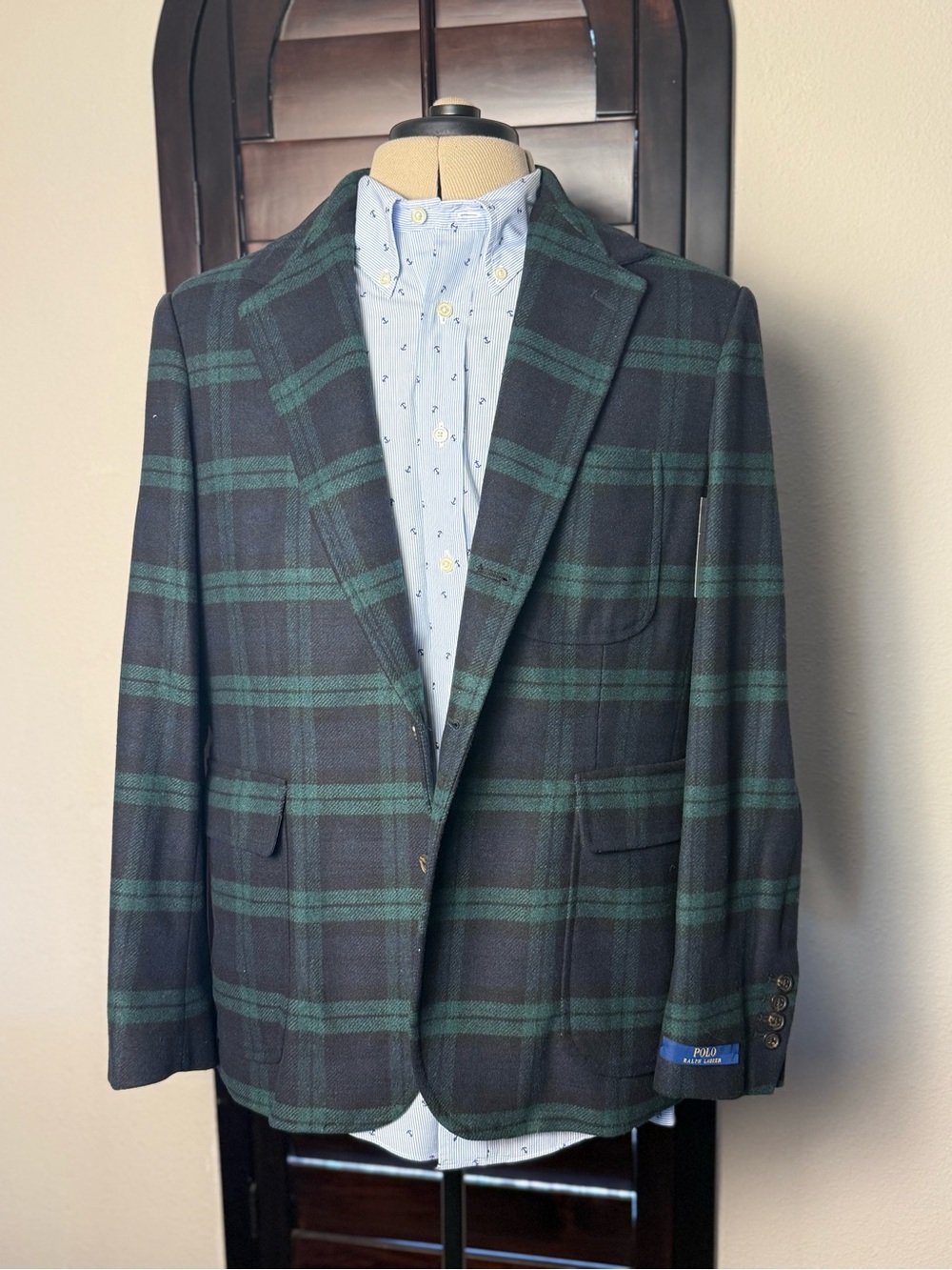 Polo Ralph Lauren Modern Fit 44R Navy Green Plaid Sport Coat Blazer